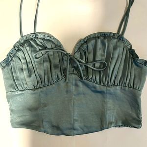 satin teal tank top